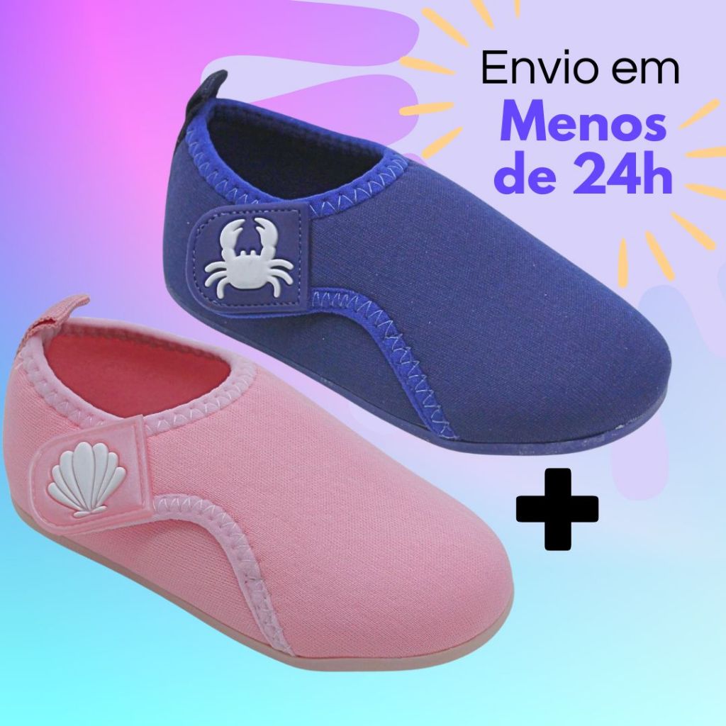 Kit 2 Sapatilhas Aquáticas Antiderrapante Calce Fácil Menino Menina Ideal para Piscinas Praias e Rios