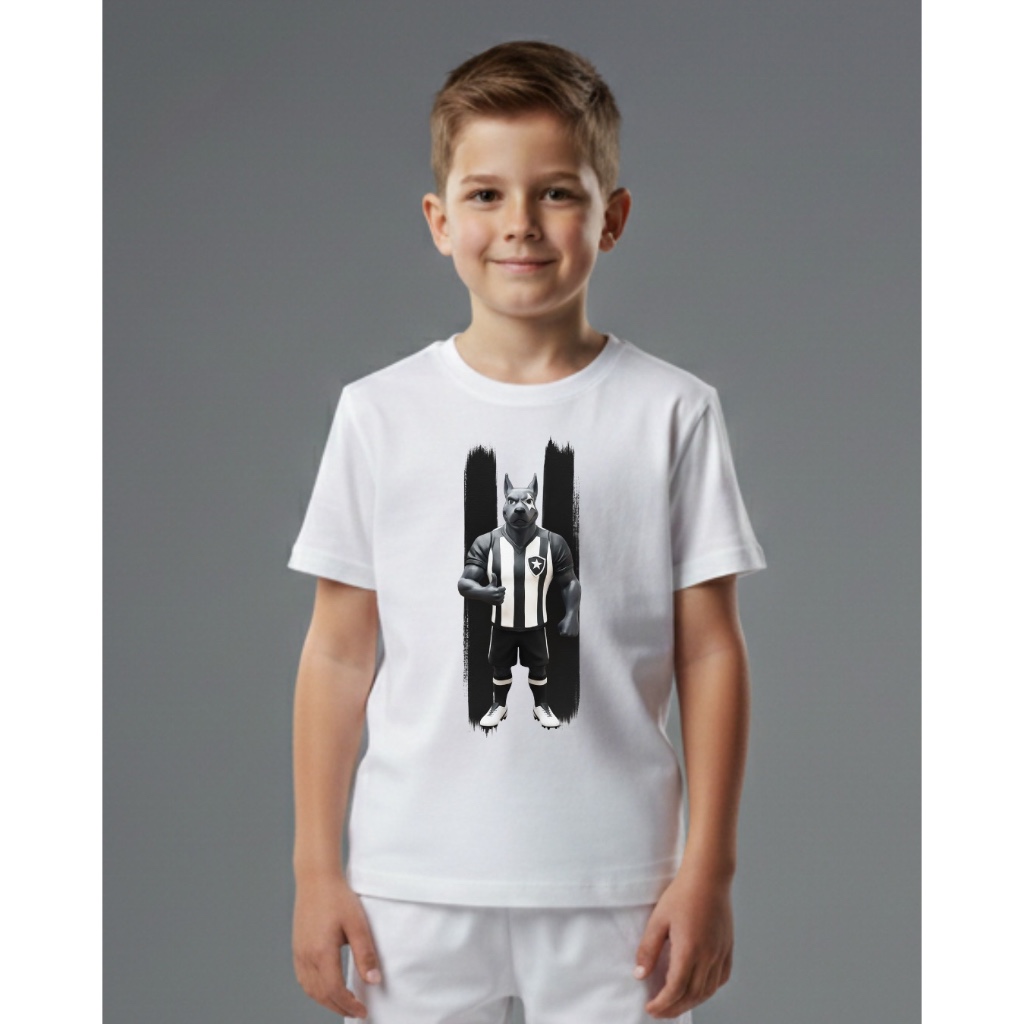 Camiseta Infantil Branca Estampa Mascote Botafogo Rio de Janeiro Lançamento
