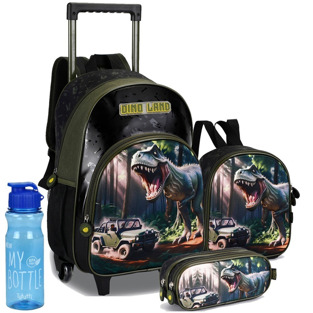 Kit Escolar Infantil Menino Dinossauro Mochila de Rodinhas 16