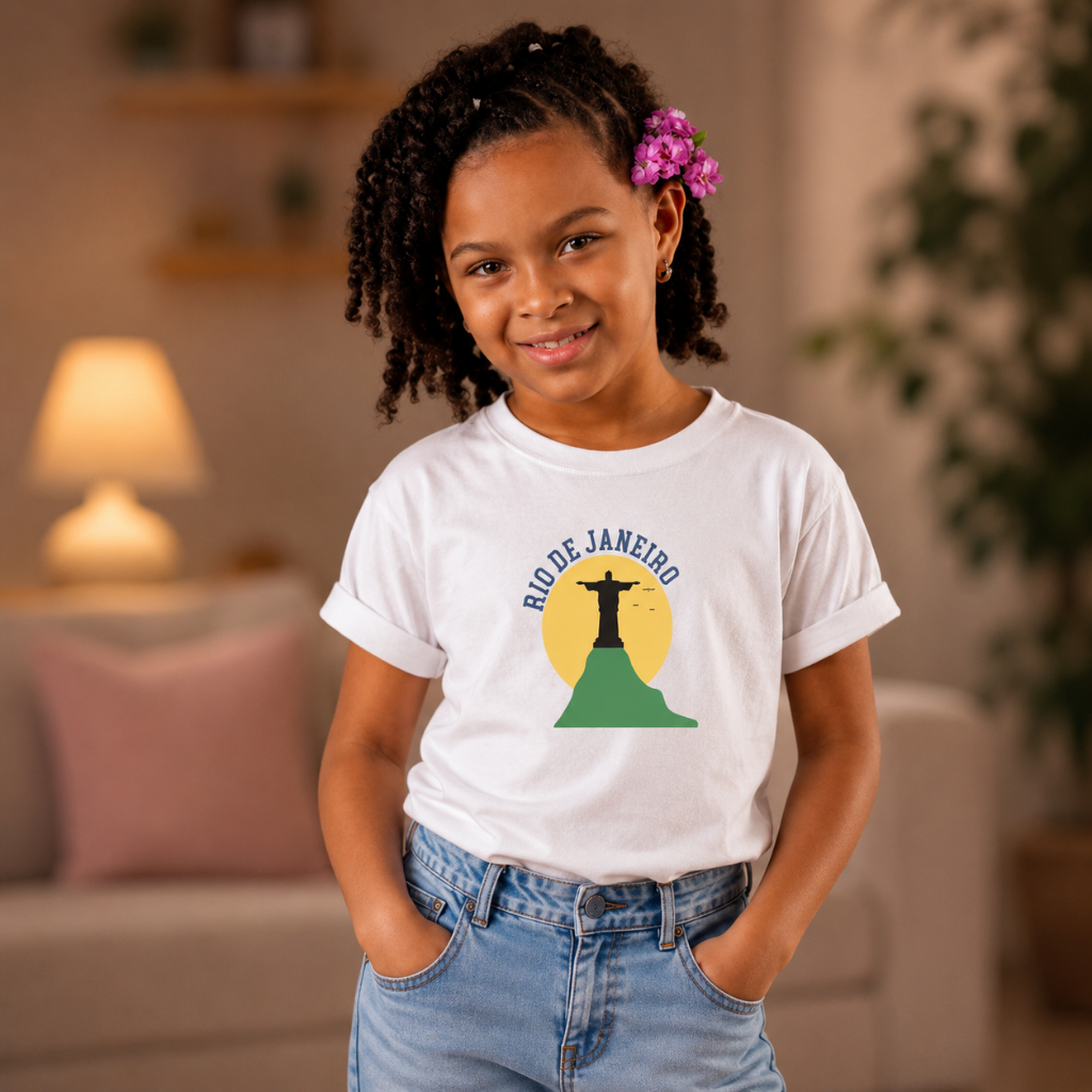 Camiseta Infantil Rio de Janeiro Cristo Redentor Turística Continua Lindo