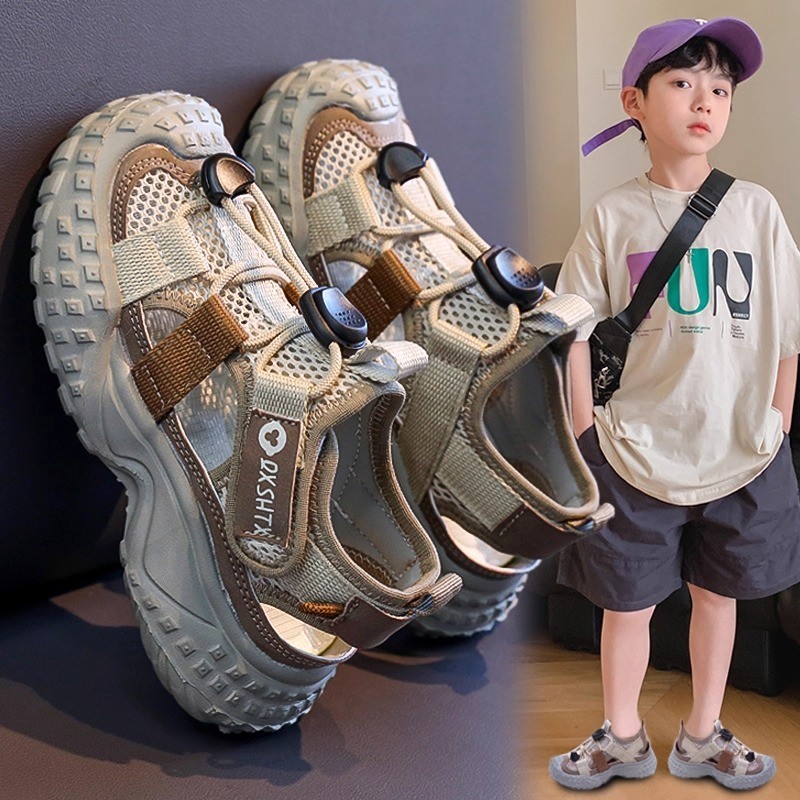 Meninos sapatos de malha única 2026 verão crianças malha oco esportes rio-tracking sapatos Baotou sandálias respiráveis