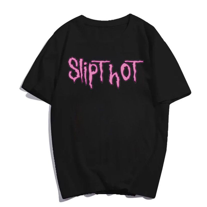 Camiseta Slipknot logo rosa blusa feminina masculina unissex algodao preto moda streetwear rock metal banda camisa show