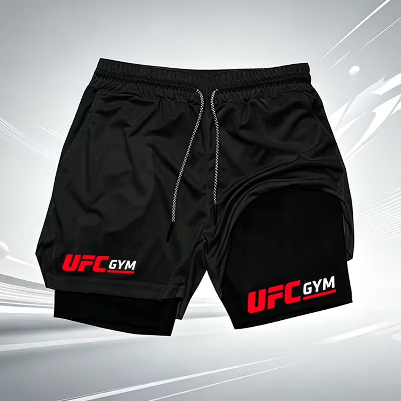 Bermuda Short de Compressao 2 em 1 Ufc Gym Snake Fight Show Knocked Them Out Logo Anime Fitness