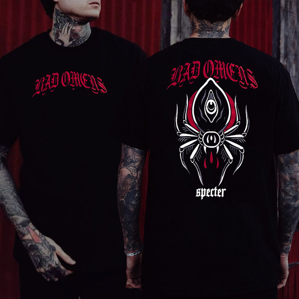 Camiseta bad omens spider specter rock banda tour vintage brasil show rock logo rio unissex