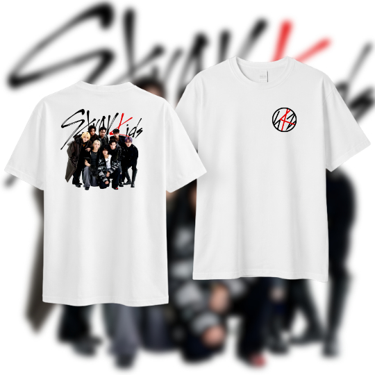 Camiseta Stray Kids Logo Frontal e Arte Traseira Coreano Iconic Show l 100% Algodão Unissex