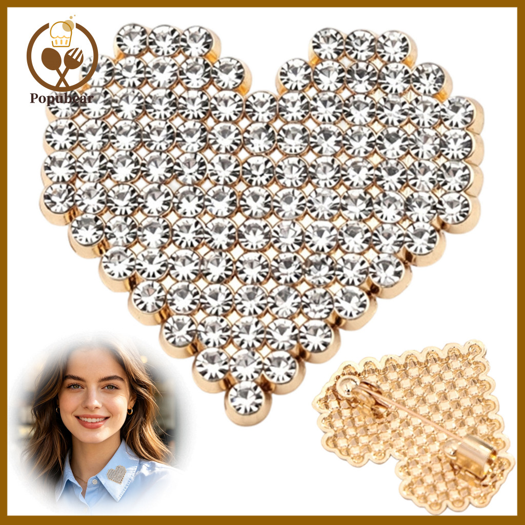 Heart Shaped Brooch Jackets Accessories Golden Plated Rhinestone Love for Women – Elegant Pin Jewelry Accessory for Cl