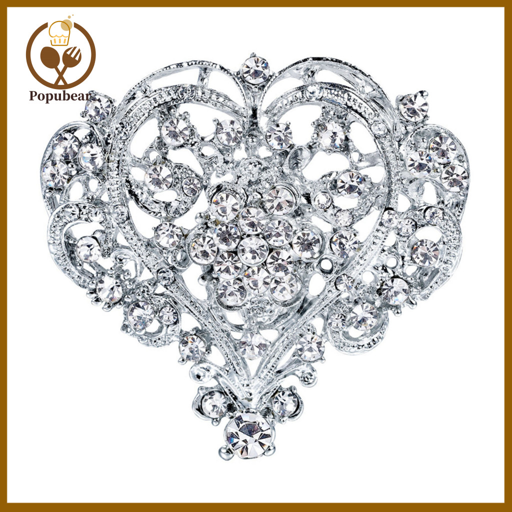 Elegant Heart Shape Brooch Sweater Pin Heart-shaped Rhinestone for Women Shining Lapel Badge Jewelry Gift Dress Coat Acc