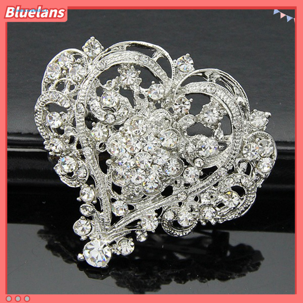 Sweater Brooch Pin Shining Rhinestones Elegant Heart-shaped Rhinestone for Women Lapel Badge Jewelry Gift Dress Coat Acc