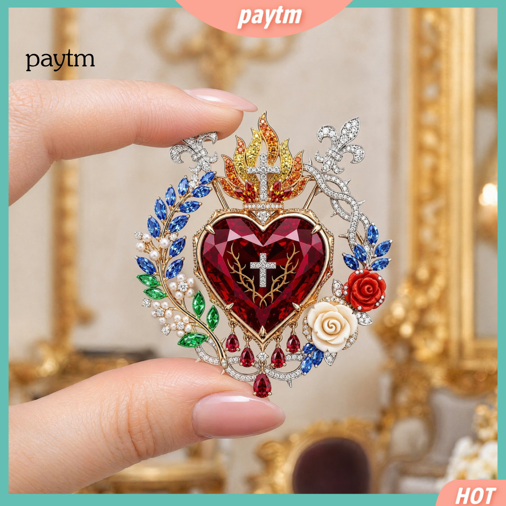 Faith Inspired Brooch Heart 1 or 2 Pcs Vintage Floral Pin Christian Jewelry for Women Elegant Faux Gemstone for Coat Dre