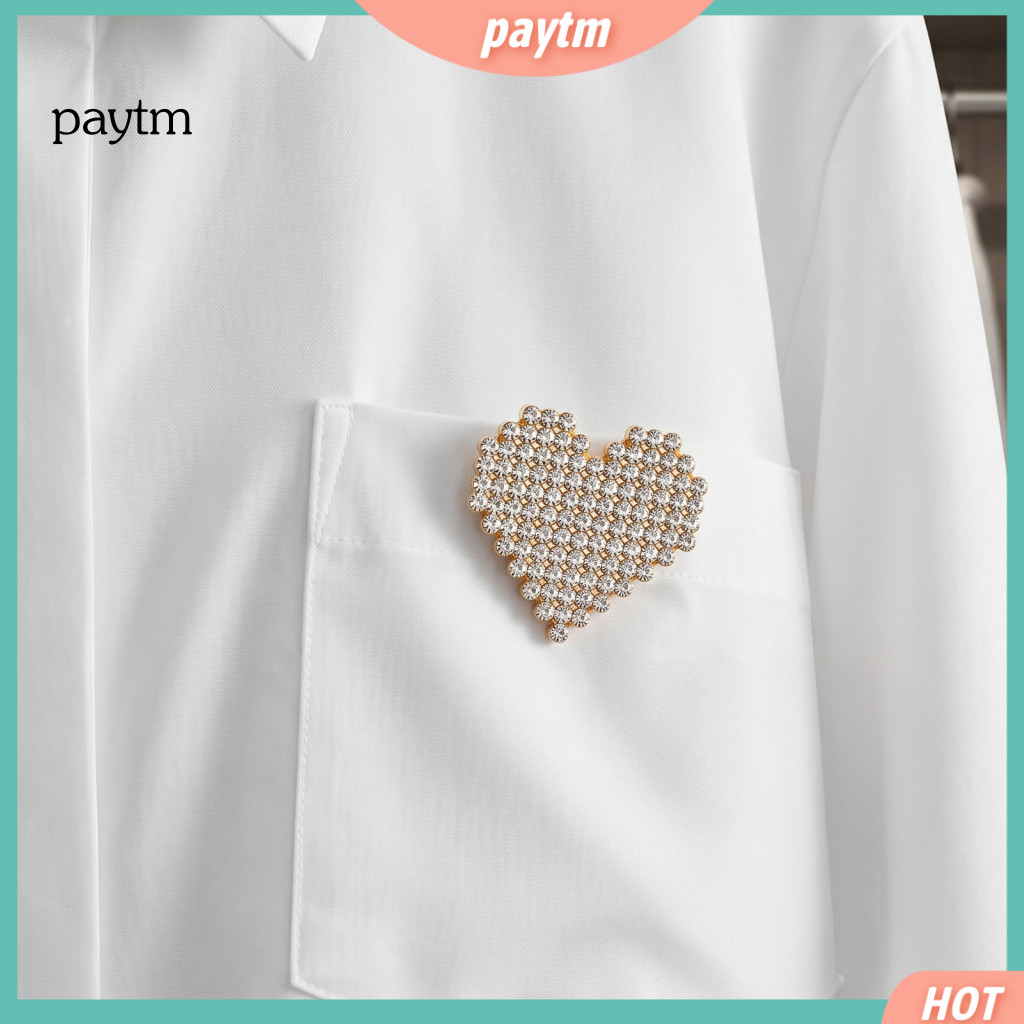 Jackets Brooch Accessories Heart Shaped Golden Plated Rhinestone Love for Women – Elegant Pin Jewelry Accessory for Cl