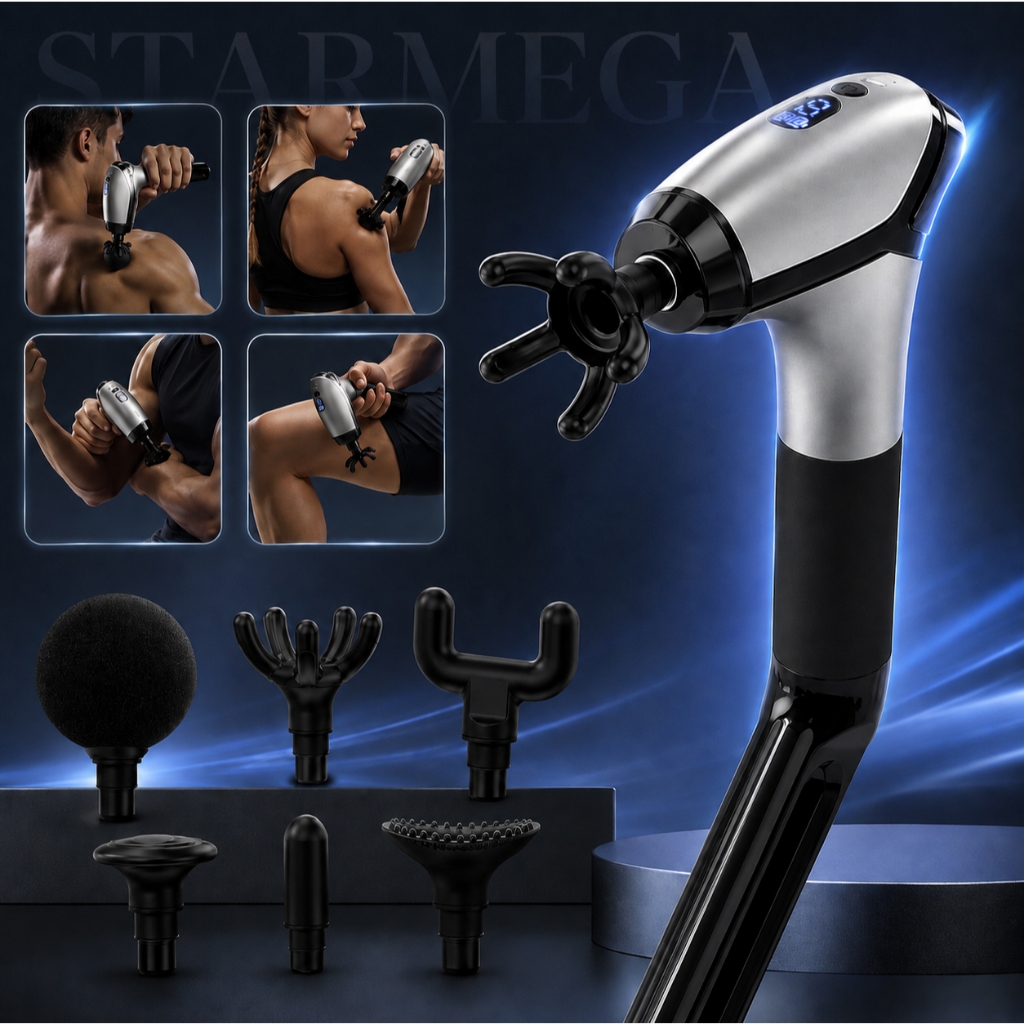 6 in 1 Portable Elongated Muscle Massager Gun with 8 Speeds 3 Modes for Neck Waist and Shoulder Ergonomic