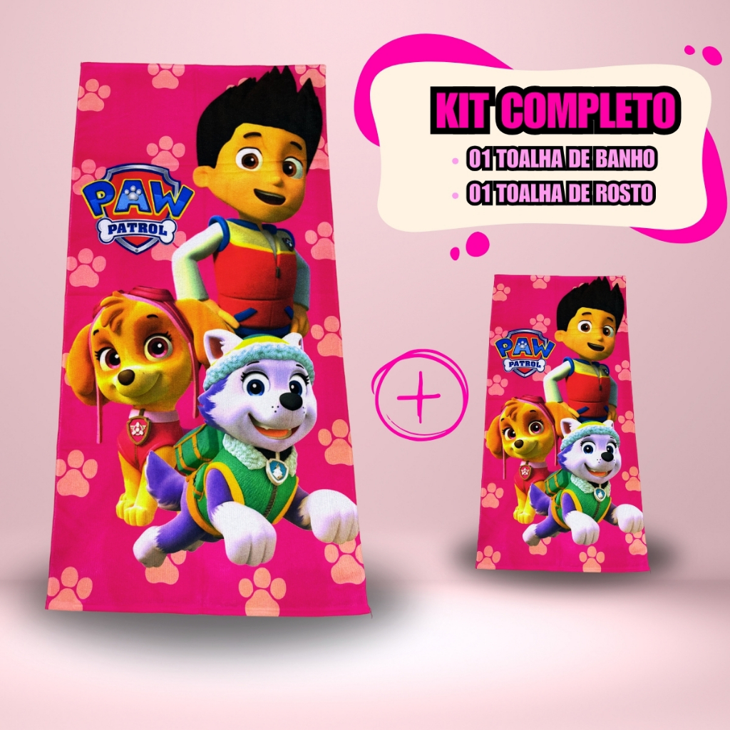 Kit Toalha De Banho E Rosto Infantil Patrulha Canina Rosa Menina