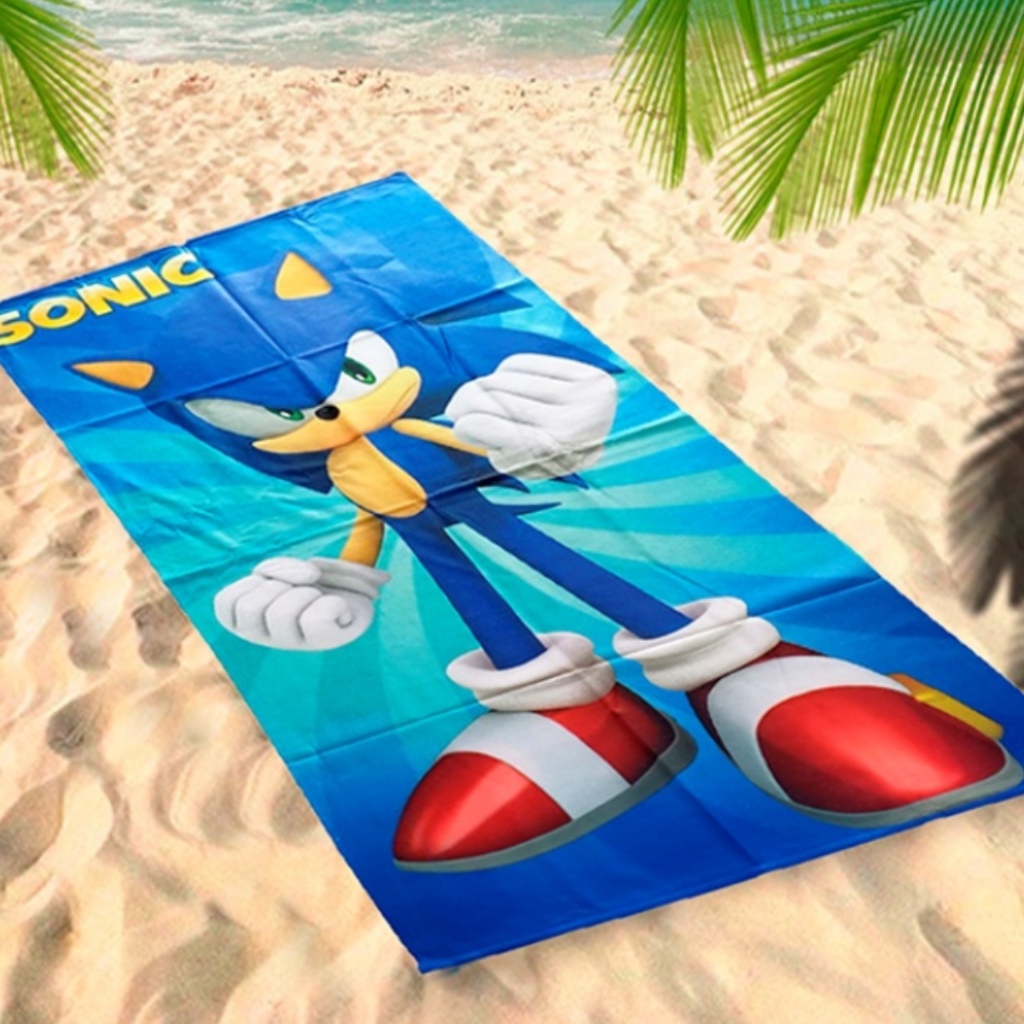 Kit Toalha Infantil Banho Grande Praia e toalha de Rosto Algodão Personagem Sonic