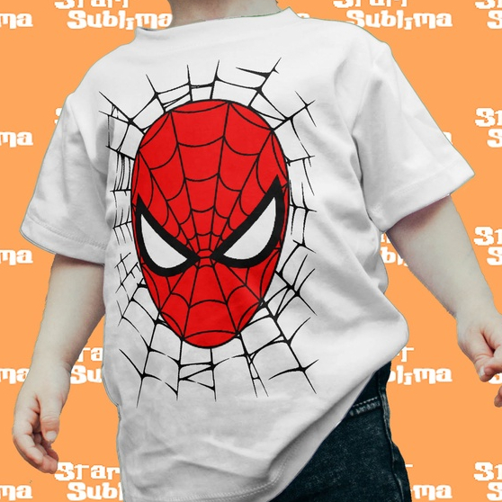 Camiseta Infantil Camisa Homem Aranha rosto com teia