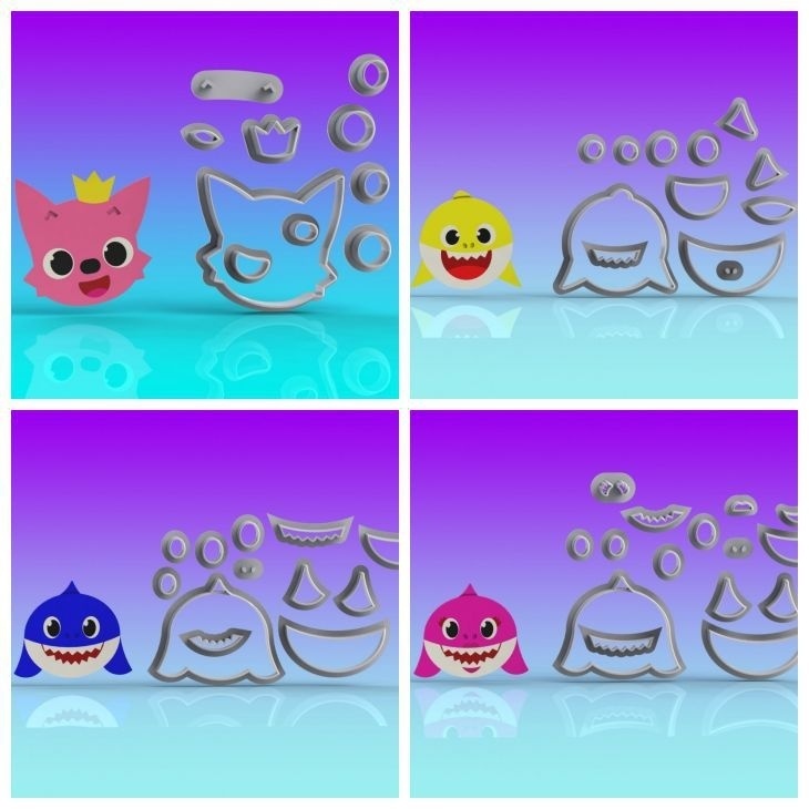 Cortador Kit Baby Shark Rostos 4 Personagens Modulares