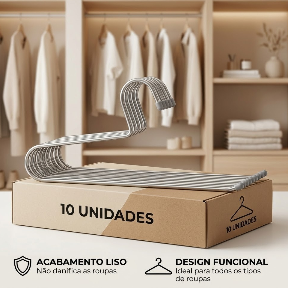Kit 10 Cabides Calça Aberto Calceiro Resistente Elegante Luxo Aço Carbono Aramado 5kg Preto