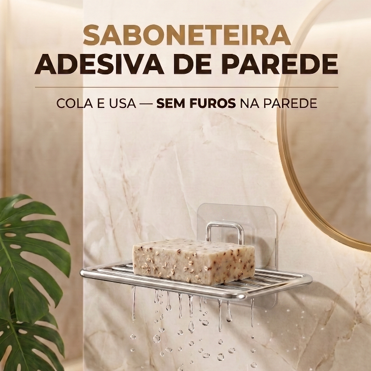 Saboneteira Adesiva Banheiro Pia Box Elegante Resistente Luxo Aço Carbono Sem Furar Cromado