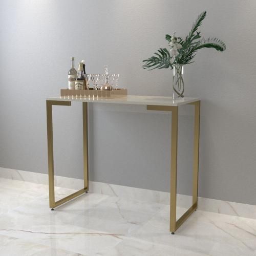 Aparador de Sala Estilo Industrial em Aço Carbono Mesa Buffet Balcão Pé Dourado Elegante