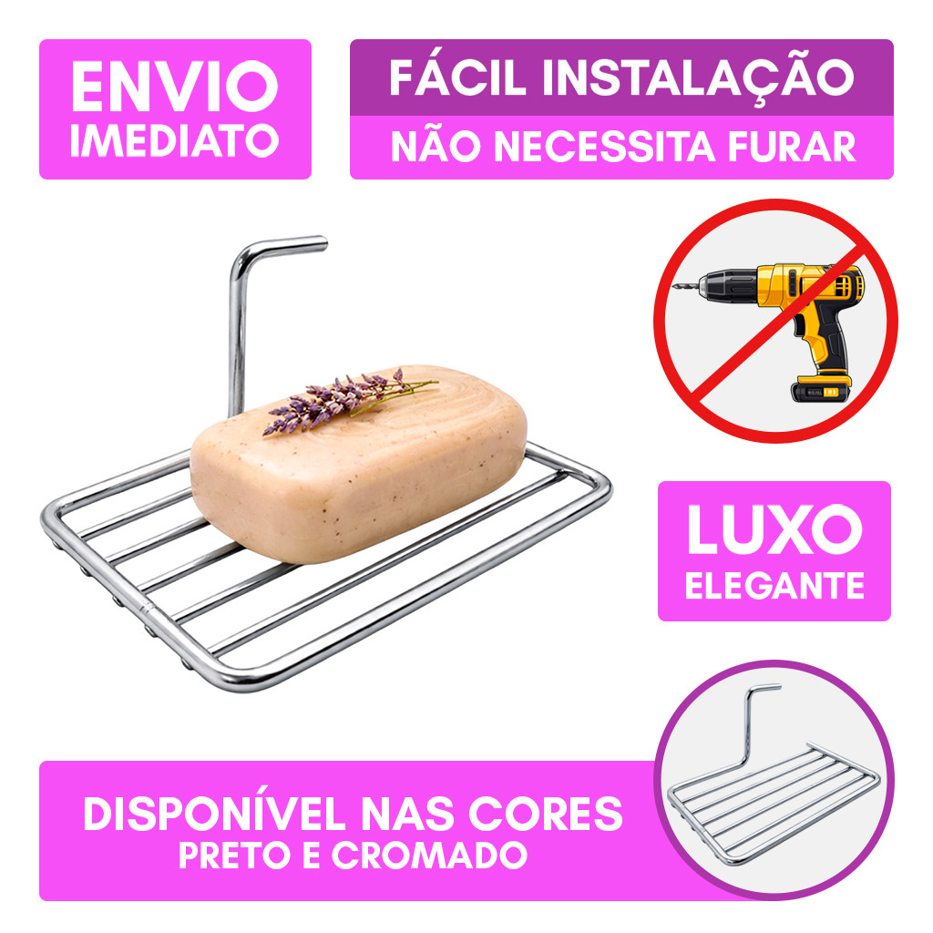 Saboneteira Adesiva Banheiro Pia Box Elegante Resistente Luxo Aço Carbono Sem Furar Preto