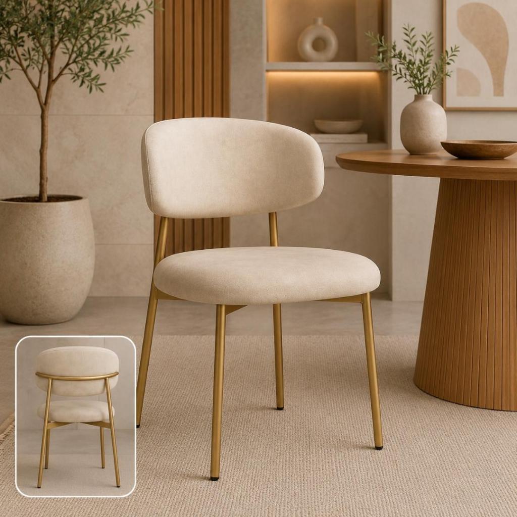 Cadeira para Sala de Jantar Moderna em Courino ou Bouclê Premium | Base em Aço Carbono Reforçado | Elegante luxo
