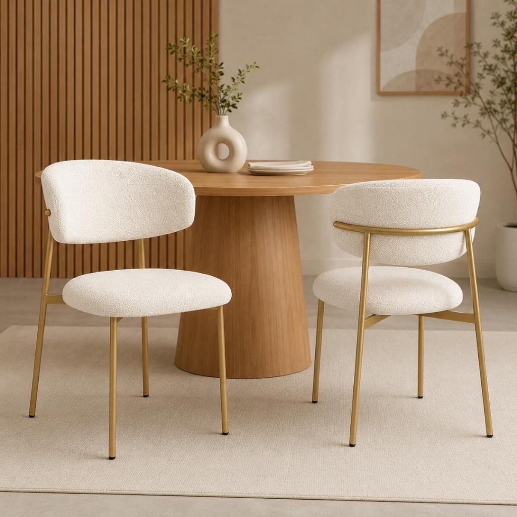 Kit 2 Cadeiras para Sala de Jantar Moderna em Courino ou Bouclê Premium | Base em Aço Carbono Reforçado | Elegante luxo