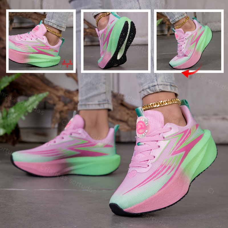 Tênis de corrida feminino, tênis de treinamento/Fitness respiráveis, sapatos elegantes de fibra de carbono com amortecim