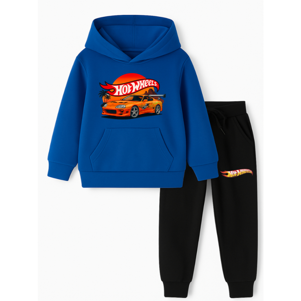Conjunto Hot Wheels Supra Velozes e Furiosos Infantil Carros Gearhead Moletom Blusa Calça Algodão Casual Roupa Menino