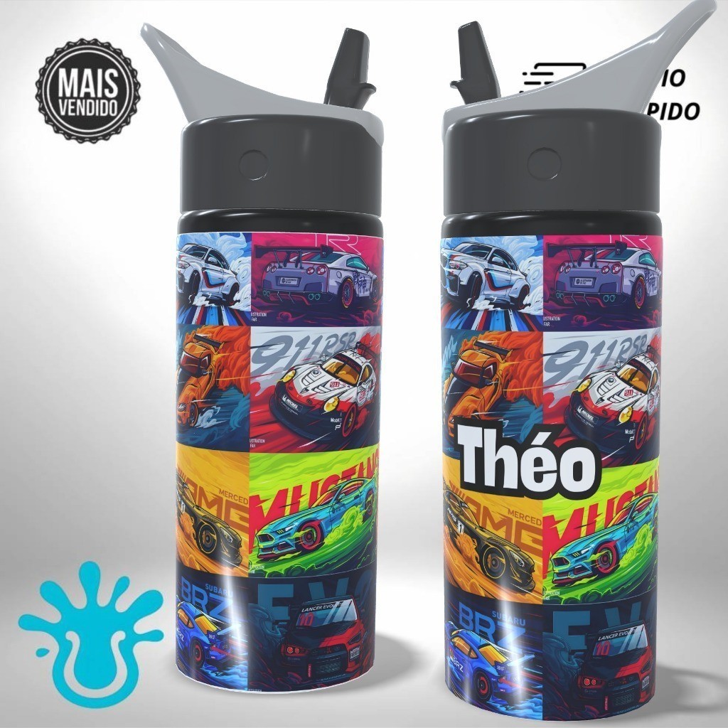 Garrafa Alumínio Infantil Personalizada Carros Hot Wheels Velozes Furiosos Menino - Escolar