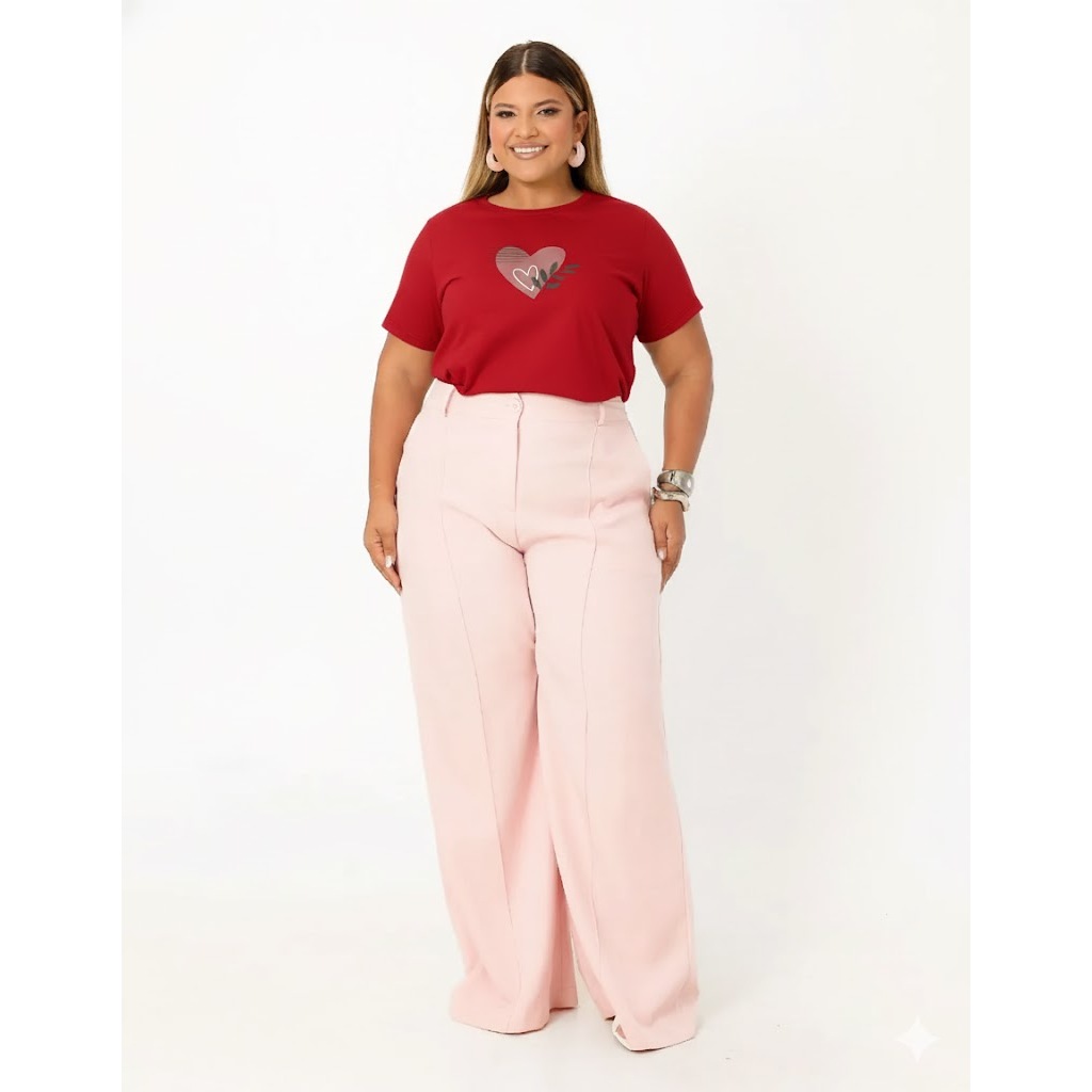 Camiseta Feminina Plus Size Estampa Coração | Blusal Casual + Brinde