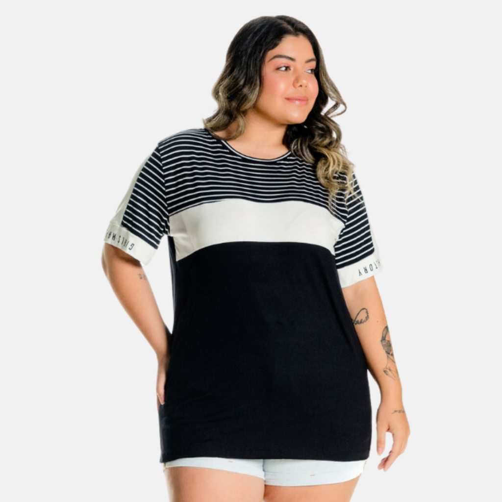Blusa Plus Size Feminina com Listrado Casual 102544-A