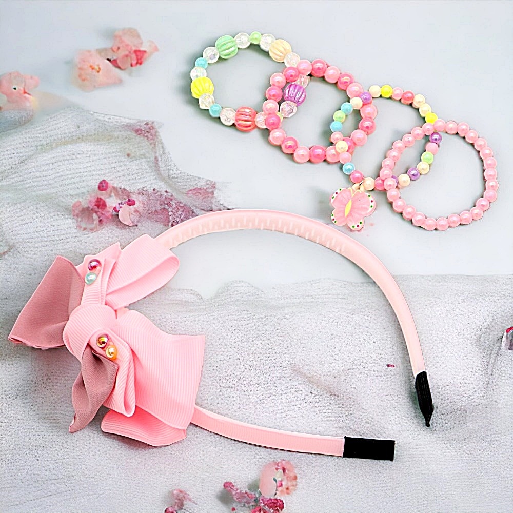 Tiara De Cabelo Infantil Arquinho  Acessórios De Cabelo Faixa De Cabeça Para Meninas + Conjunto de Pulseiras