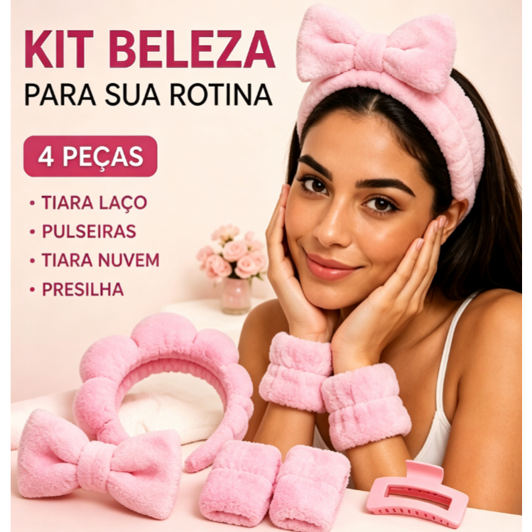 Kit 5 peças faixa de cabelo pelúcia pulseira impermeável lavar rosto máscara facial