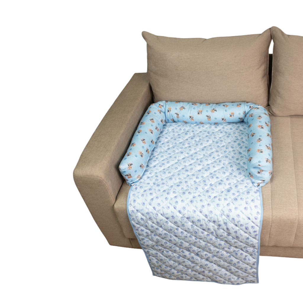 Cama Pet Protetor de Sofá Com Ziper Reforçado Estampa Yorkshire Azul Para Cachorros Porte Pequeno
