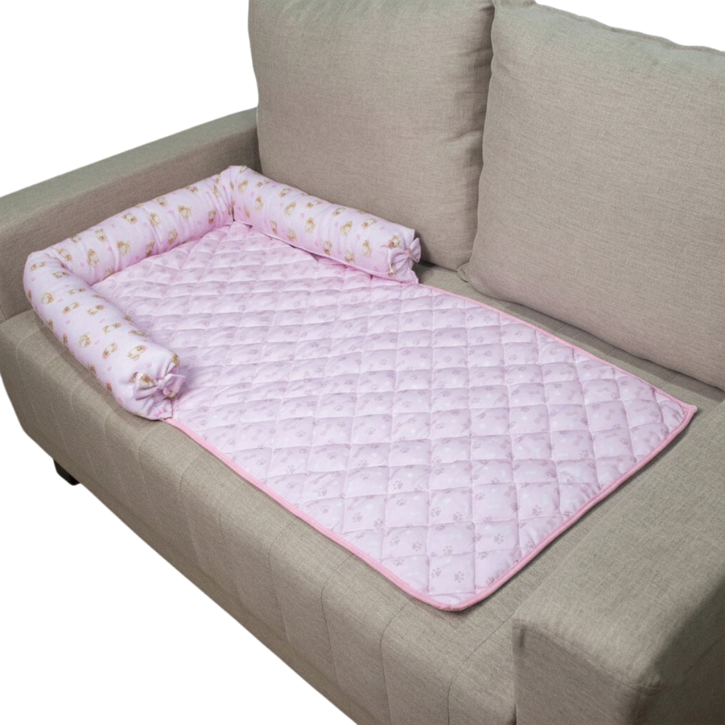 Cama Pet Protetor de Sofá Com Ziper Reforçado Estampa Rosa Para Cachorros Porte Pequeno Luxo