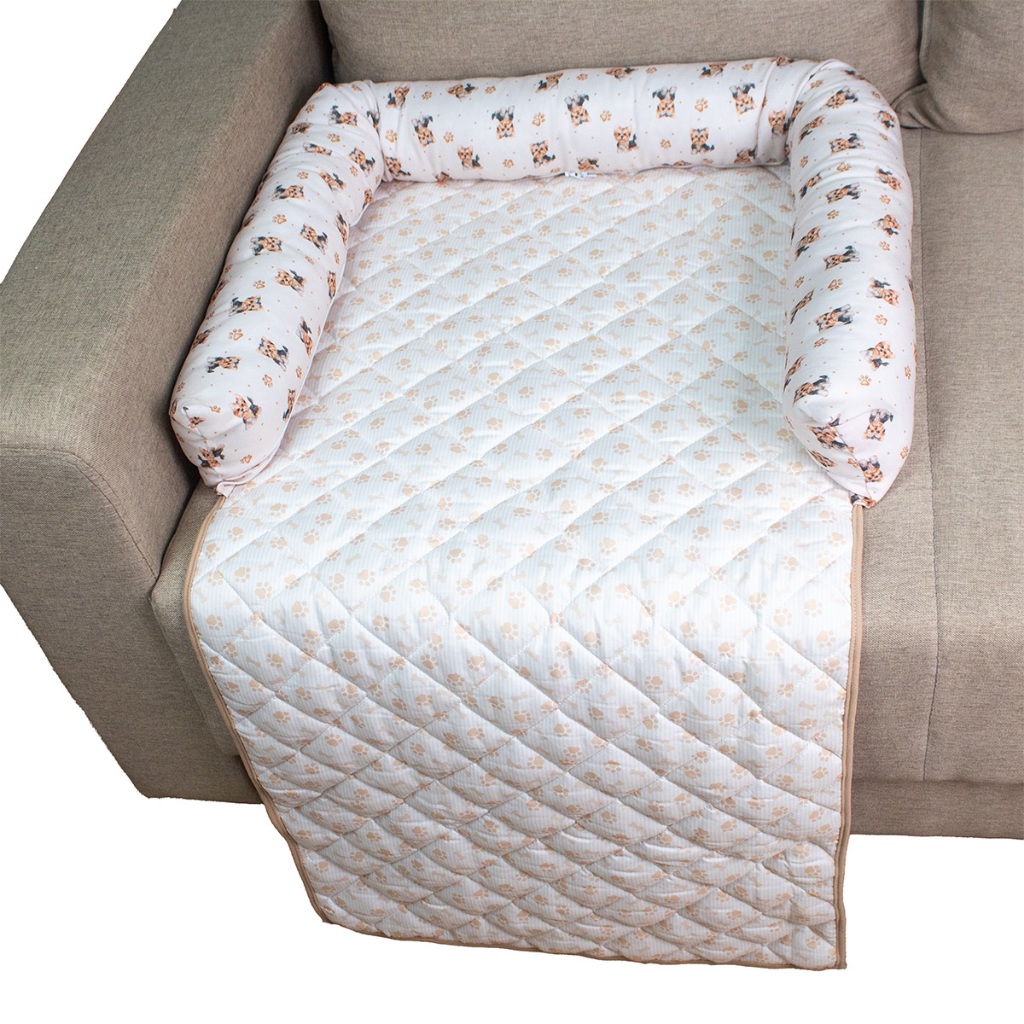 Cama Pet Protetor de Sofá Com Ziper Reforçado Estampa Yorkshire Bege Para Cães de Raças Pequenas