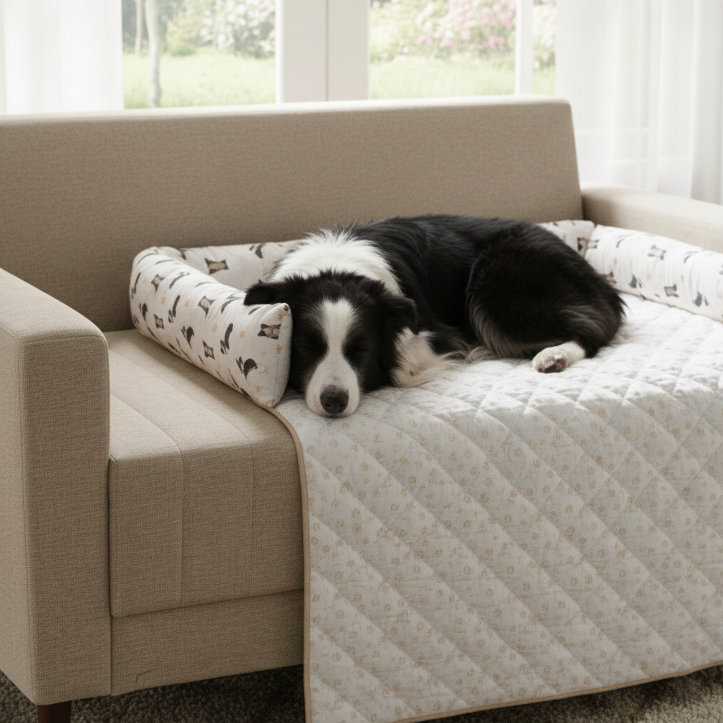 Cama Pet Estampada Protetor de Sofá Bege com Zíper Refil Removível Cães Porte Grandes Premium