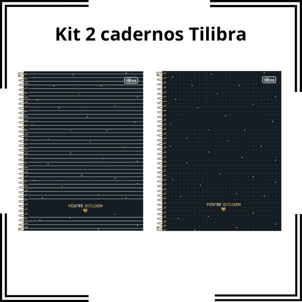 Kit com 2 Caderno Colegial TILIBRA West Village Golden Espiral 1 Matéria 80 Folhas