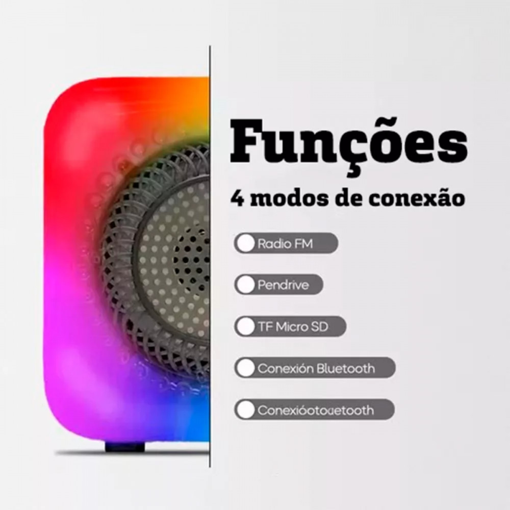 Caixa de som Bluetooth sem fio Portátil LED Light RGB Black GTS-1373