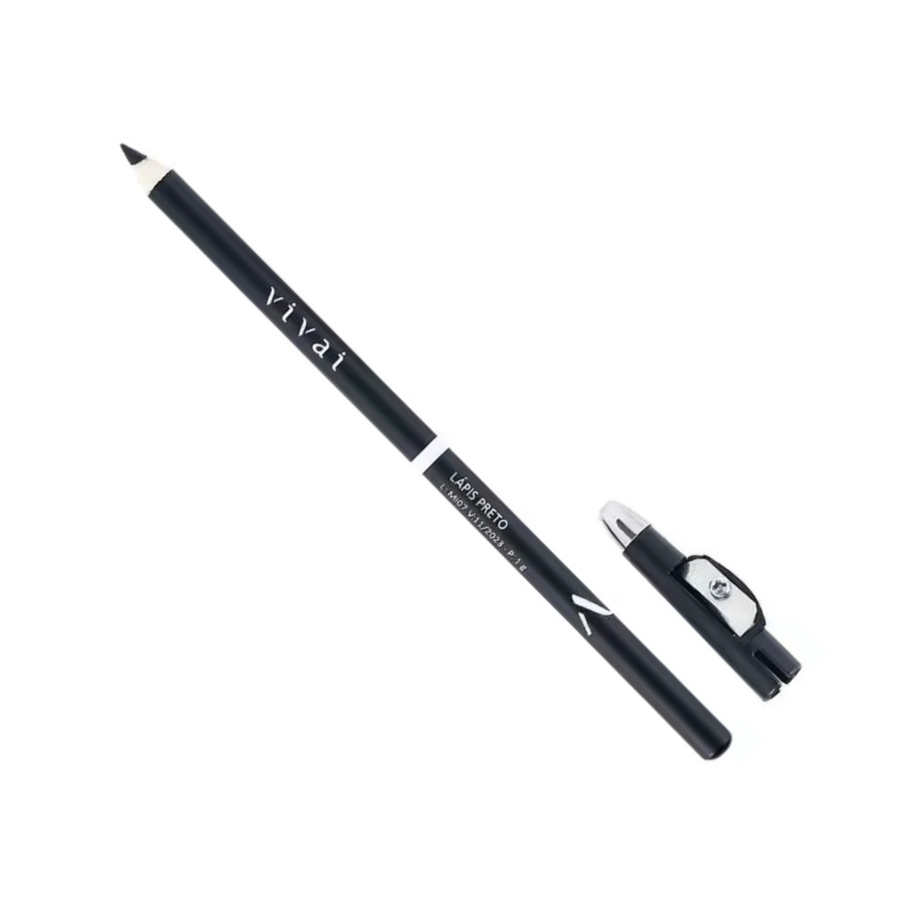 Lápis De Olho Preto Com Apontador Maquiagem Vivai Make Up Efeito Mate