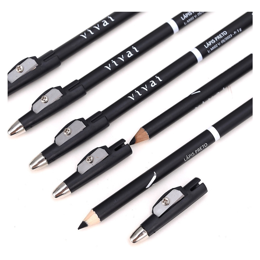Lápis De Olho Preto Com Apontador Maquiagem Vivai Make Up Maquiagem