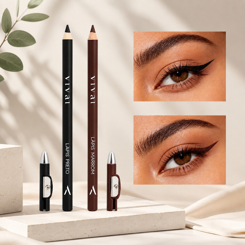 VIVAI Kit Delineador de Olhos Preto e Marrom Com Apontador Integrado Para Make