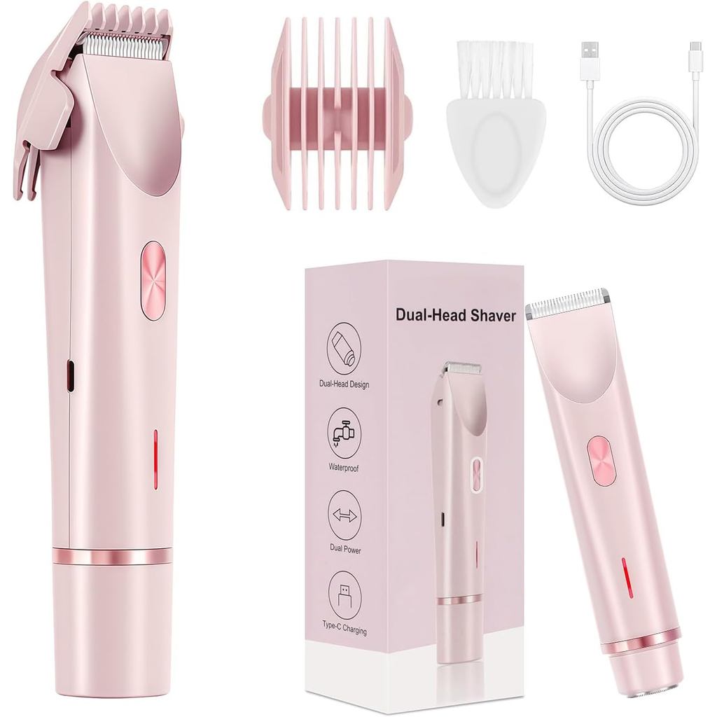 2025 2-in-1 Bikini Trimmer for Women - Painless Electric Razor, IPX7 Waterproof Dual Head Body & Facial Hair Remover for