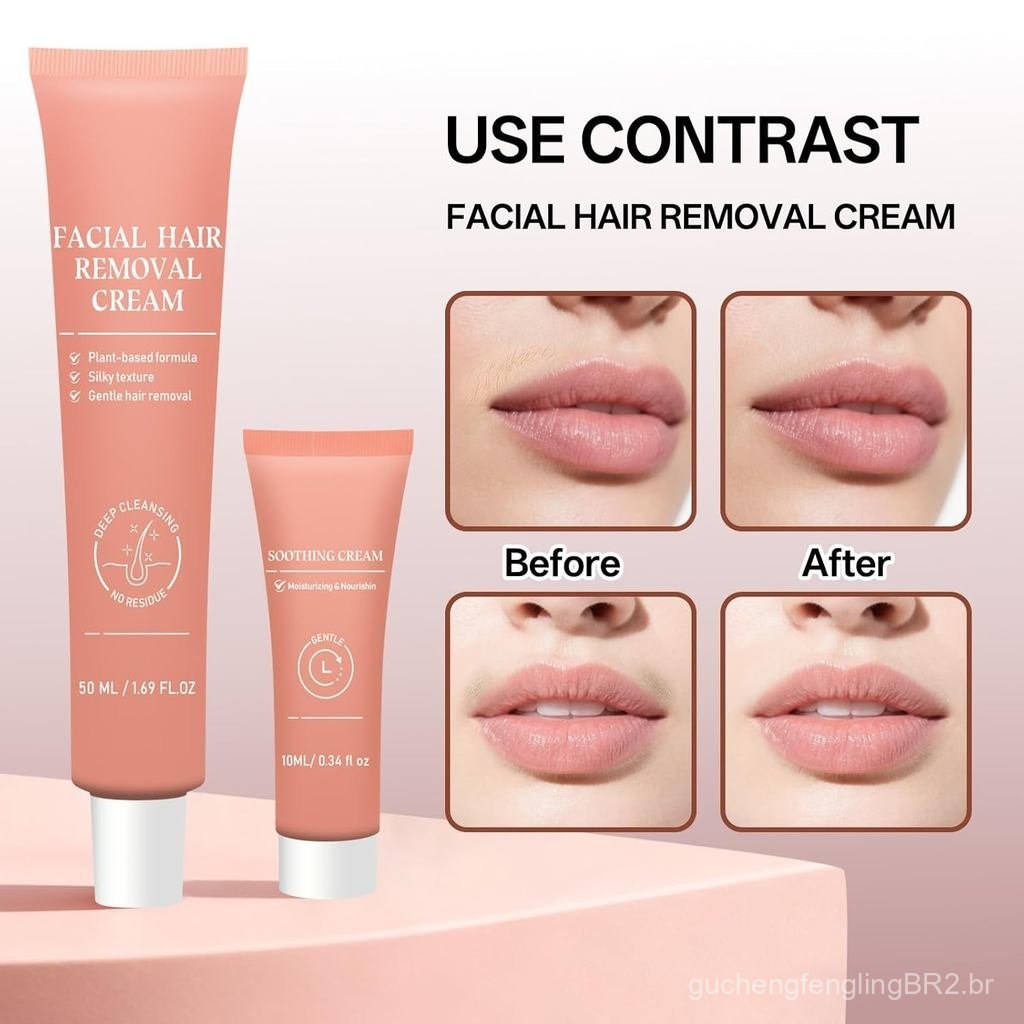 Facial Hair Removal Cream for Women, Painless & Flawless Depilatory Cream for Face Upper Lip Chin Hair Remover, Gentle F