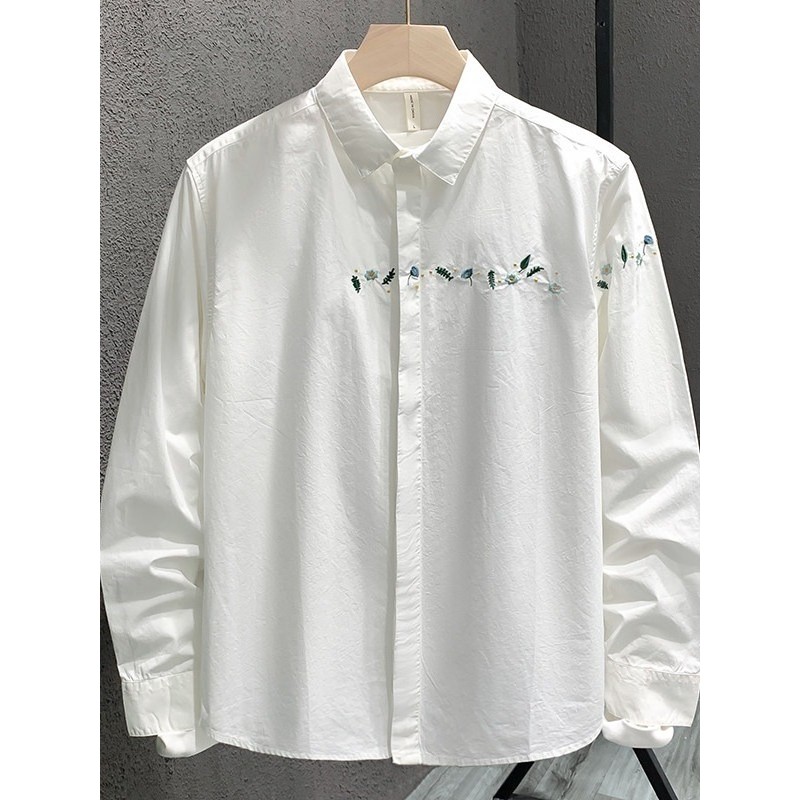High-End camisa branca masculina de manga comprida puro algodão versão coreana na moda camisa jaqueta Casual estilo chin