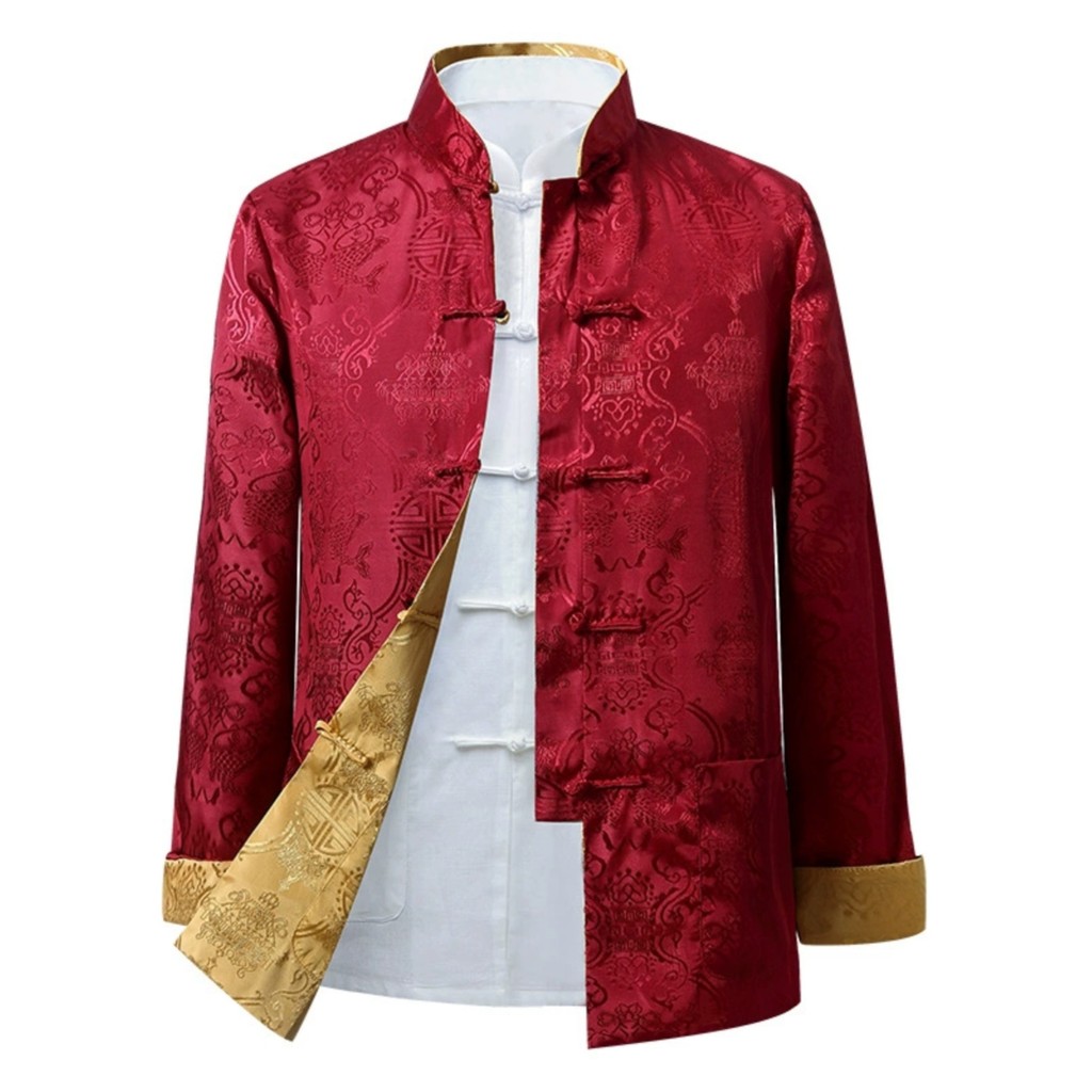 T Tang terno masculino de meia-idade idosos primavera outono manga comprida estilo chinês jaqueta dupla face estilo chin