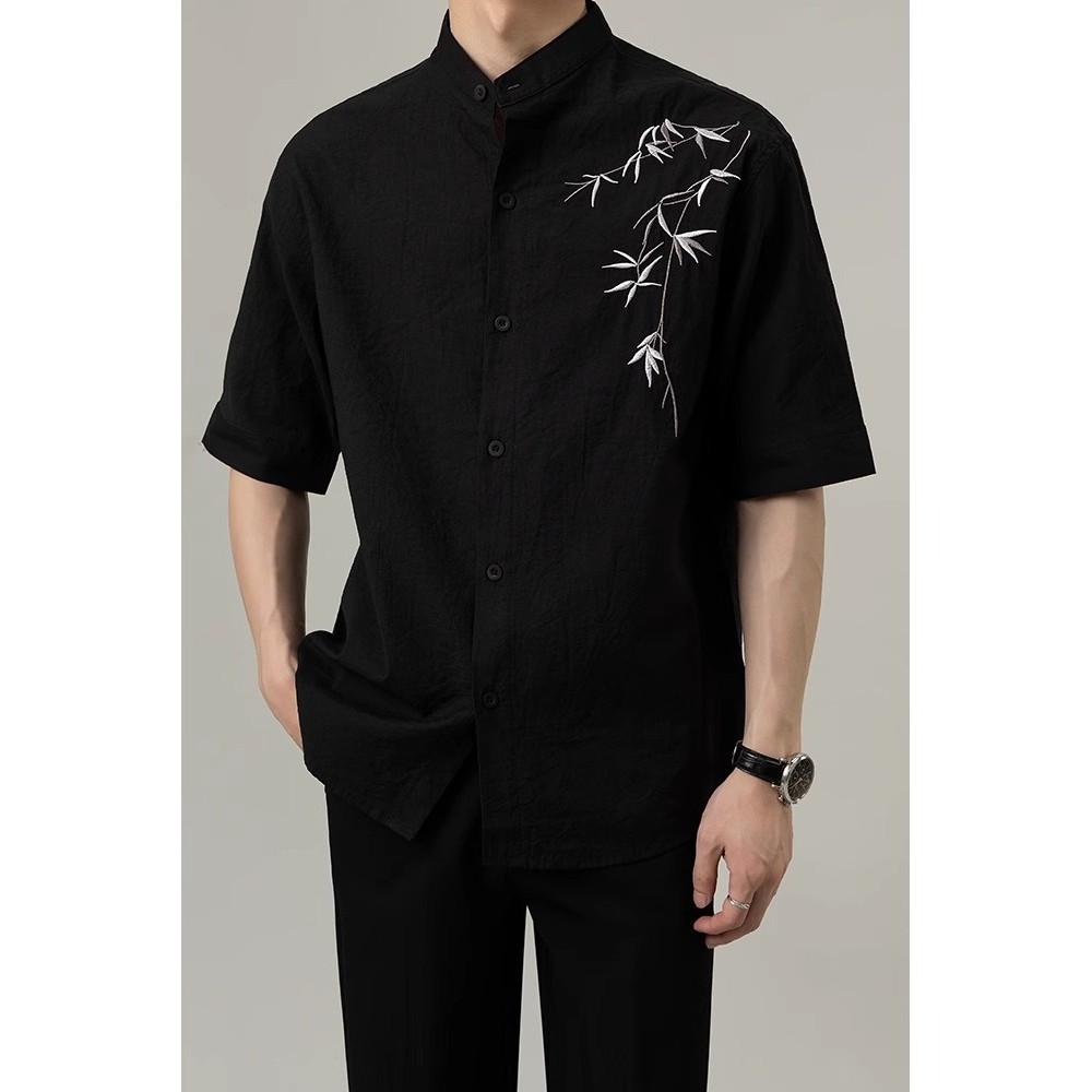 Novo estilo chinês camisa masculina versão coreana luz estilo maduro Puffer bonito camisa de meia manga novo estilo chin