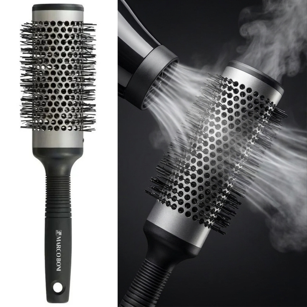 Escova Cabelo Termica Metalica Vazada Profissional Modeladora Aluminio Cerdas Nylon 50mm 60mm Secagem Rapida Brilho