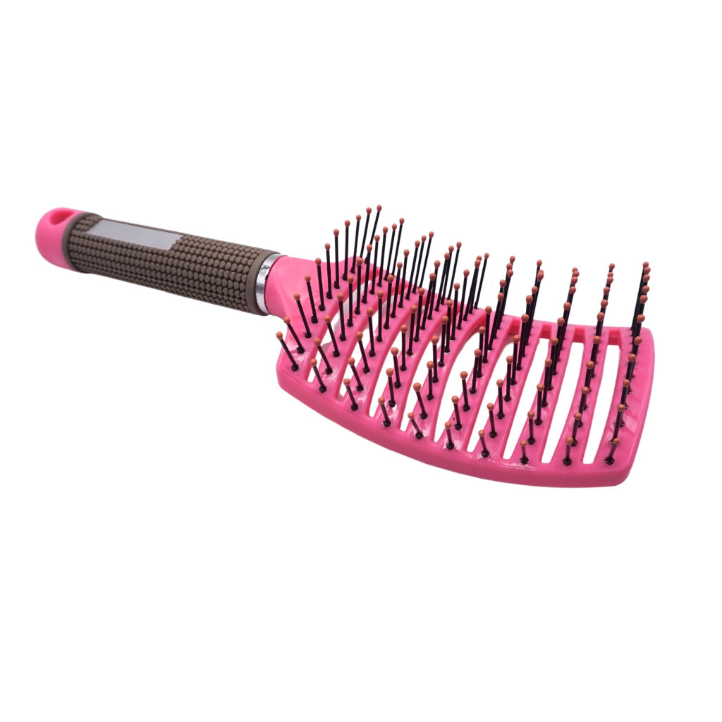 Escova Rosa Raquete Curvada Modeladora Ventilada Vazada Profissional Cabelo Com Cabo Siliconado
