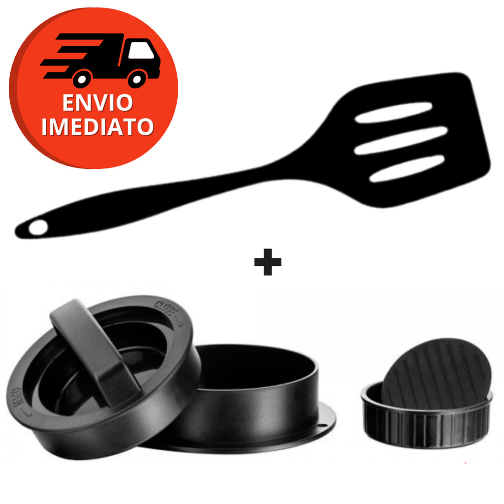 Kit Forma Modeladora Hamburguer ABS 3X1 Artesanal E Espátula Vazada Silicone Lanches Restaurante Bar