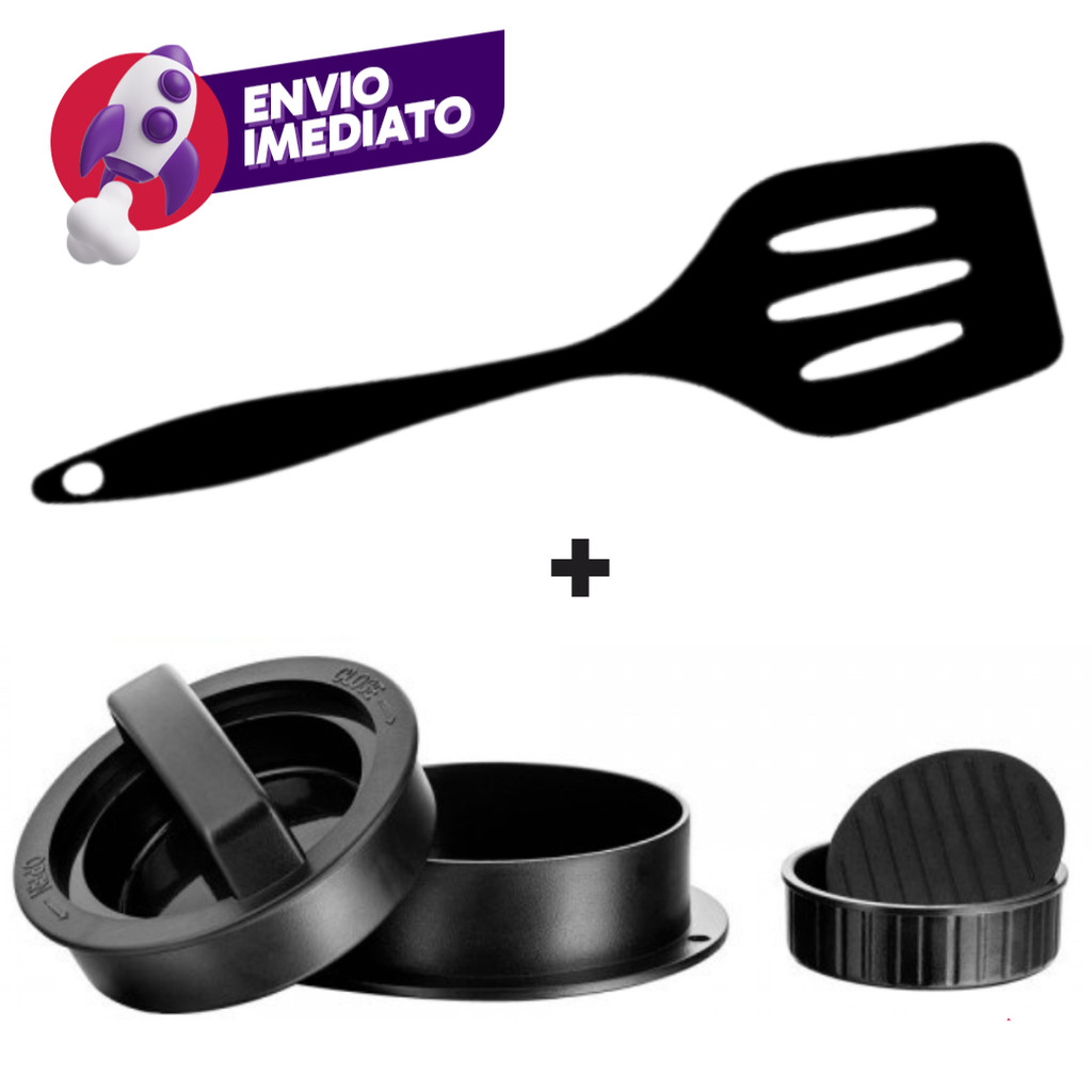 Kit Forma Modeladora Hamburguer ABS 3X1 Artesanal E Espátula Vazada Silicone Lanches Restaurante Bar